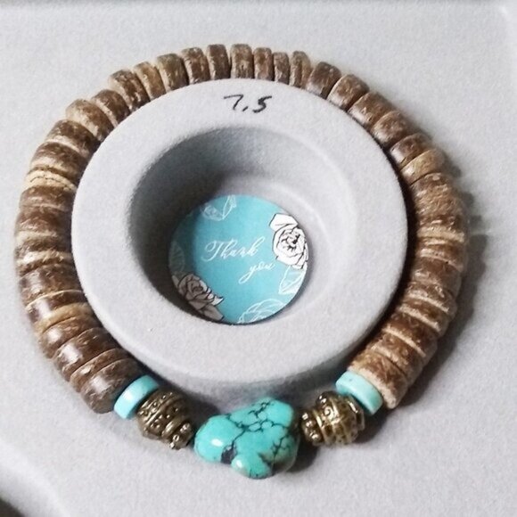 Rustic Rugged Turquoise Magnesite & Coconut Husks Bracelet!  Sexy Tomboy - Picture 3 of 7